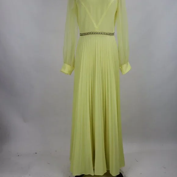 Vtg 1970's Yellow Formal Long Party Dress Gown Cocktail Hippie Prairie Boho S - Picture 4 of 12